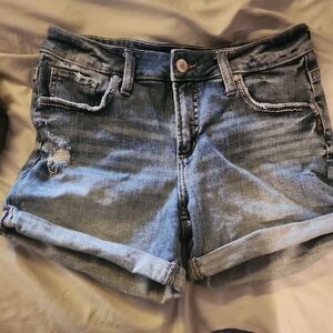 Silver Jeans Women's Distressed Rolled-Hem Denim Shorts - Blue Wash